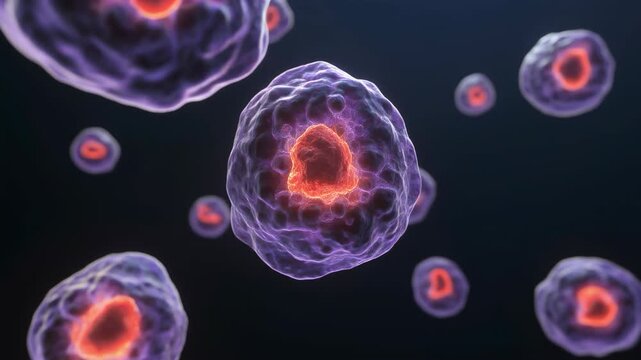 Microscopic view of cell apoptosis (programmed cell death)