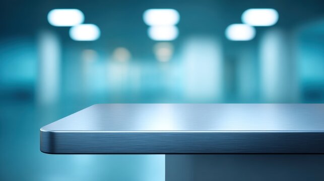 Clear Metal Surface with Blurred Background in Modern Interior Space for Product Display, Technology Show, or Minimalist Design Concepts