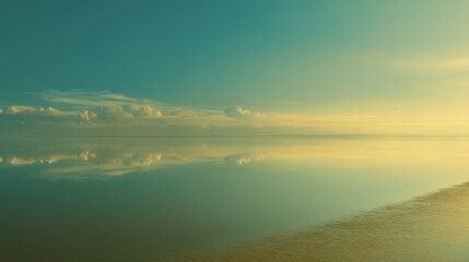 Fototapeta premium Tranquil Seascape Reflection at Sunrise with Soft Clouds and Calm Waters Creating a Serene and Peaceful Natural Environment