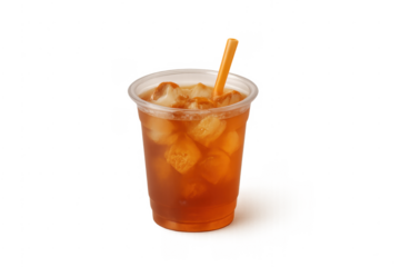 Iced tea drink in plastic cup with straw