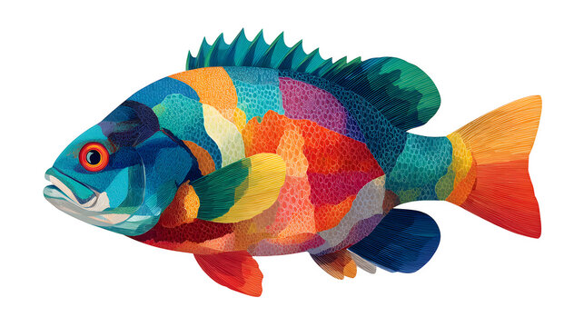 Minimalist flat vector fish icon with geometric shapes and clean design, modern aquatic branding or infographic concept, isolated on white background