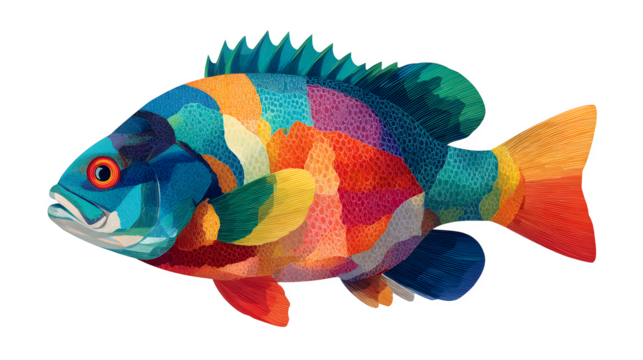 Minimalist flat vector fish icon with geometric shapes and clean design, modern aquatic branding or infographic concept, isolated on white background