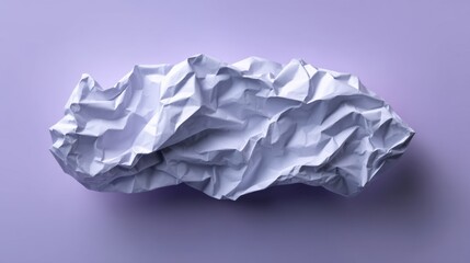 Textured crumpled white paper on a pastel purple background showcasing abstract form and creative artistic expression in minimal design