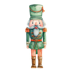 watercolor hand-drawn nutcracker soldier. A Christmas card. Winter holidays.