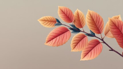 Fototapeta premium Vibrant Autumn Leaves Against a Soft Neutral Background, Showcasing Rich Colors and Detailed Textures for Nature or Seasonal Themes