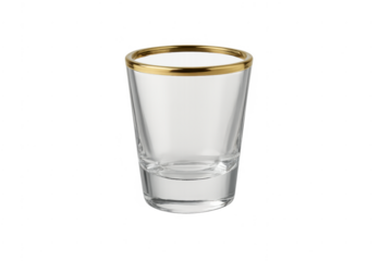 Empty clear shot glass with gold rim