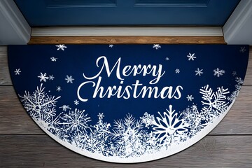 Welcome guests with a festive Merry Christmas doormat featuring elegant snowflakes and deep blue holiday cheer