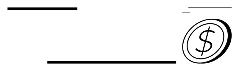 Black dollar coin tilted with precise horizontal lines. Ideal for finance, currency, savings, banking, minimalism, income, economy concepts. Clean and simple flat metaphor