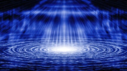 Abstract Digital Background of Blue Light Waves Radiating from Center Creating a Hypnotic Circular Pattern in a Vast Cosmic Space
