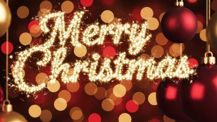 Festive merry christmas greeting with sparkling text and elegant ornaments against a bokeh background creating a warm holiday atmosphere for seasonal celebrations and greetings