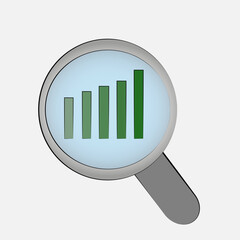 Magnifying Glass Over Bar Chart – Vector Illustration for Data Analysis and Statistics
