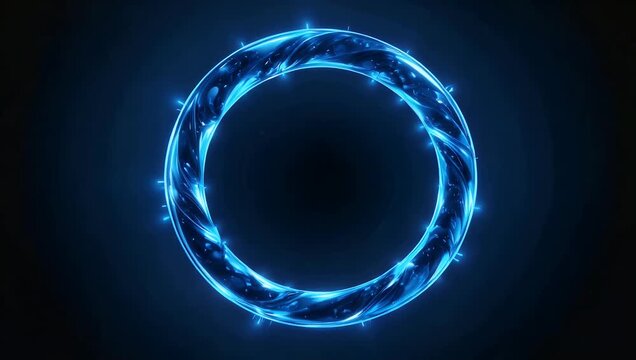 Captivating 4K UHD 3840x2160 3D render animation in a seamless loop presenting a complex twisted blue ring object with distinct illuminating edges strongly suggesting a theme of futuristic technology