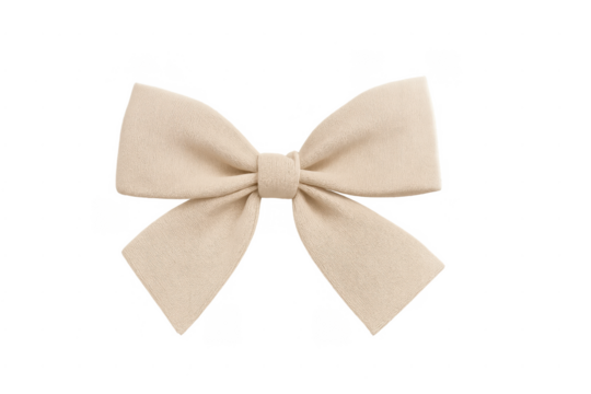 Beige fabric bow tie with transparent background