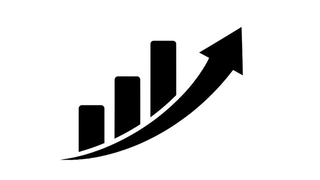 Vector illustration&nbsp;of black icon representing business growth with a bar chart and an upward trending arrow, on a transparent background