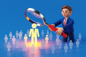 Concept Of Candidate Search With Magnifying Glass Over A Person Illustration