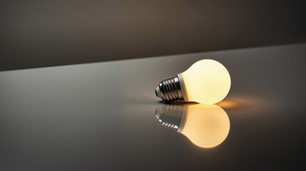 Glowing light bulb on reflective surface still life