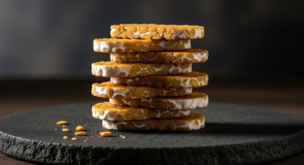 A Stack of Deliciously Prepared Tempeh Slices Ready to Be Cooked and Enjoyed