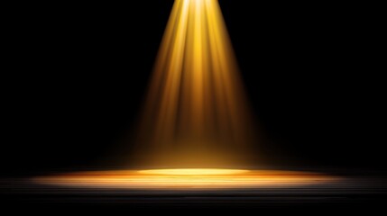 Dramatic Spotlight Illuminates Dark Stage Creating Atmosphere for Performance and Presentation with Warm Gold and Yellow Light in Theatrical Setting