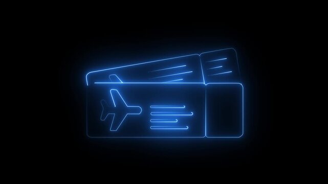 Travel icon for web design. Business icon. Animated hand selecting flight tickets from a digital travel booking interface. Glowing neon passport icon animation on black background. 4k video