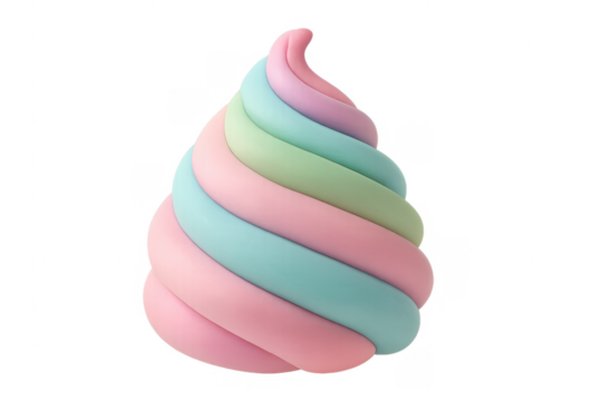 Pastel whipped cream swirl 3d dessert on transparent background