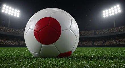 Japan soccer ball on a stadium lawn