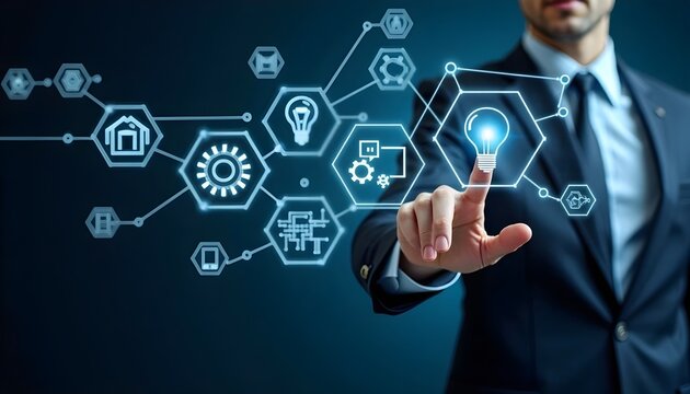 business man pressing social network icon