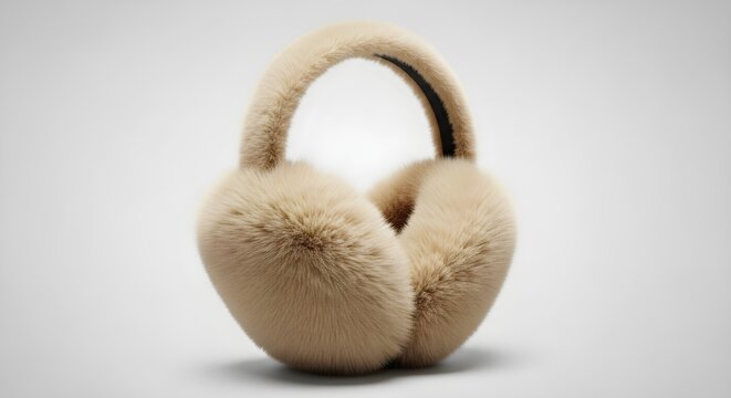 Beige faux fur earmuffs isolated on a white background for winter fashion accessory