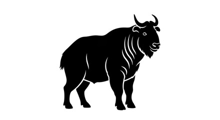 Fototapeta premium Silhouette of a large horned animal on white background