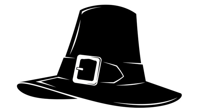 Traditional Black Pilgrim Hat with White Buckle Icon isolated on White