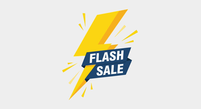 Energetic Yellow Lightning Bolt and Blue Ribbon Banner for Flash Sale