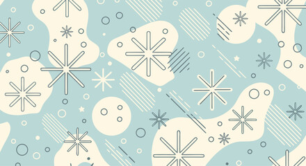 Charming Mid Century Modern pattern with stars and abstract shapes