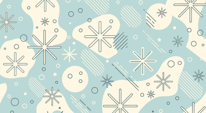 Charming Mid Century Modern pattern with stars and abstract shapes