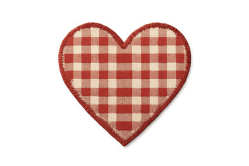 Heart shaped gingham fabric patch on transparent background