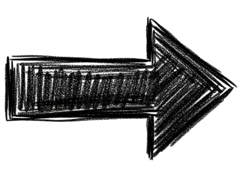 Hand drawn chalk arrow pointing right with a textured, scribbled design