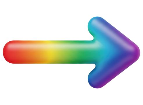 Vibrant rainbow gradient 3d arrow pointing right for directional graphics