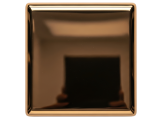 Polished bronze square button with rounded corners and reflective surface