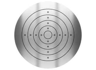 Sleek silver target with concentric circles and markers for precision aiming