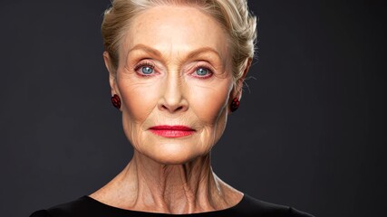 Portrait of Elegant Woman: An alluring portrait captures the timeless beauty of an older woman, her captivating eyes, styled hair, and delicate features narrate a story of grace and wisdom.