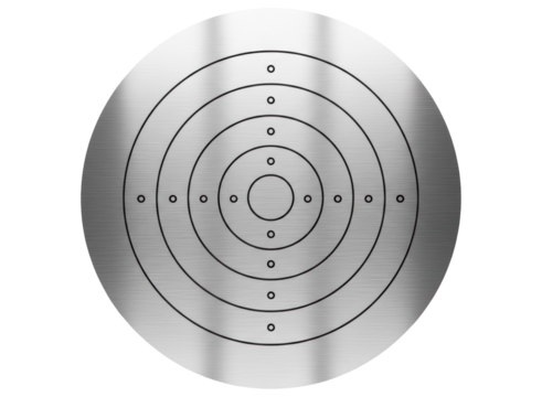 Sleek silver target with concentric circles and markers for precision aiming