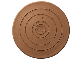 Textured brown pottery wheel bat with concentric circles for ceramic crafting