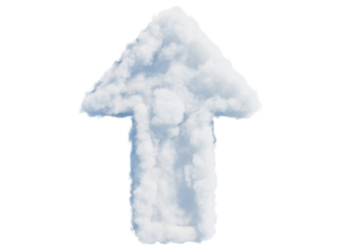 Fluffy white cloud shaped as an upward arrow, symbolizing growth and direction - Powered by Adobe