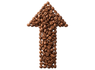 Upward arrow symbol made from roasted coffee beans, indicating growth and progress