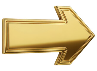 Elegant 3d golden arrow pointing right with a polished metallic finish