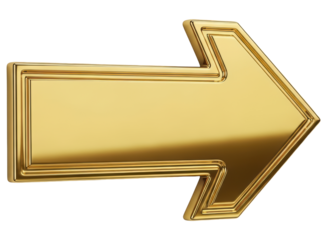 Elegant 3d golden arrow pointing right with a polished metallic finish