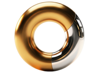 Abstract 3d rendered metallic torus with a luxurious gold and silver finish.