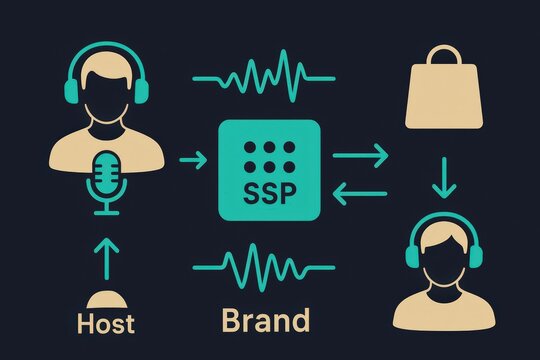 Dynamic interaction between podcast host presenters and brand identity through sound signals and audience engagement featuring digital communication concepts captured with clarity