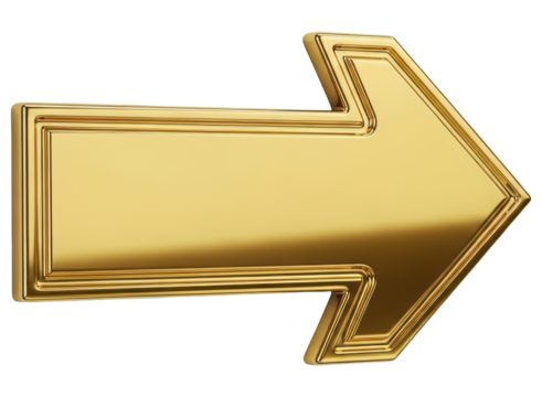 Elegant 3d golden arrow pointing right with a polished metallic finish
