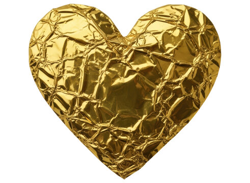 Textured gold heart shape crafted from crumpled metallic foil