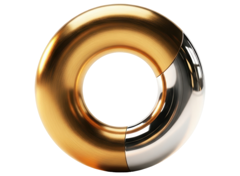 Abstract 3d rendered metallic torus with a luxurious gold and silver finish.