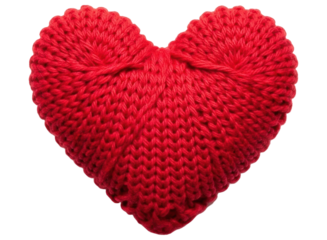 Vibrant red knitted heart symbolizing love, warmth, and handmade affection